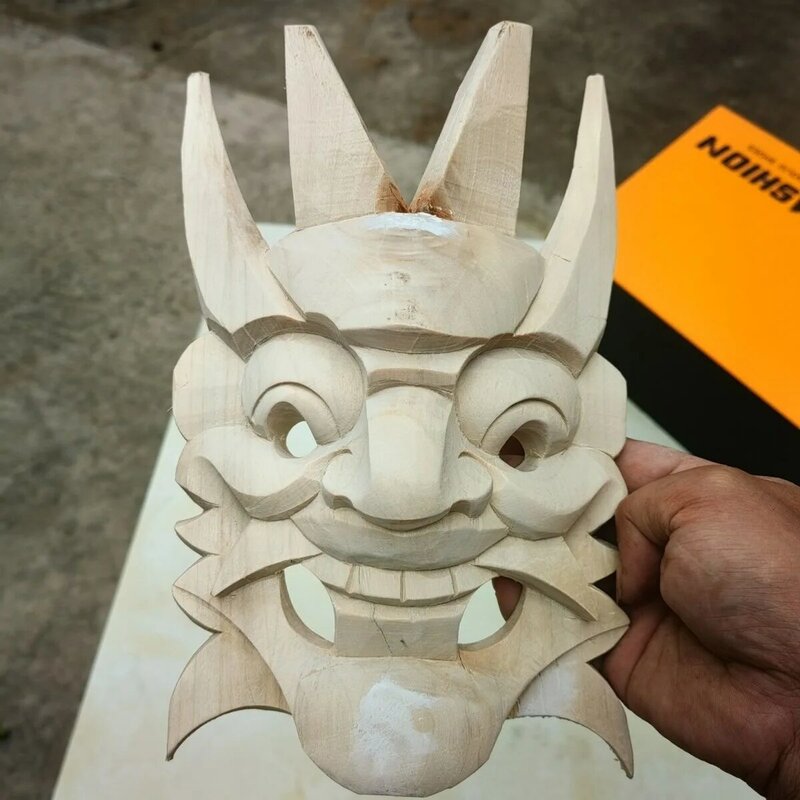 No Paint Chinese Style Shaman Mask Handmade Wood Carving Stage Performance Halloween Costume Horror Wizard Mask