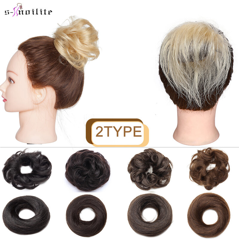 Curly e reta extensão do pão do cabelo humano, S-noilite, 2 tipo, Chignon Donut Hairpiece, elástico, cabelo pedaços, cabelo pedaços