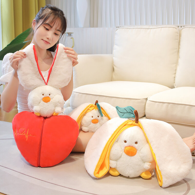 Creative Cartoon Flip Duck Pear Plush Toy Cute Stuffed Plants Plushies Doll Anime Soft Kids Toys for Girls Kawaii Room Decor