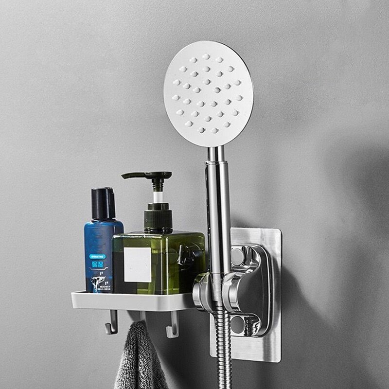 Supporto per soffione doccia supporto per doccia in ABS senza foratura staffa per doccia regolabile (supporto per doccia con ripiano per sapone)