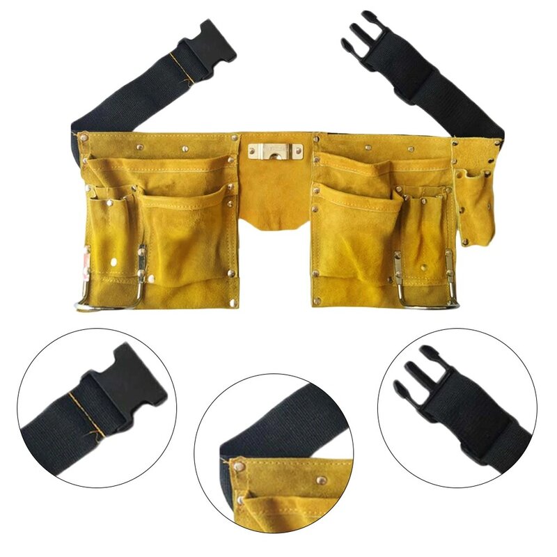 Cinturón de herramientas de cuero artesanal, bolsas de almacenamiento de alta eficiencia, múltiples bolsillos, Kits de hebilla, delantal de trabajo resistente al desgaste