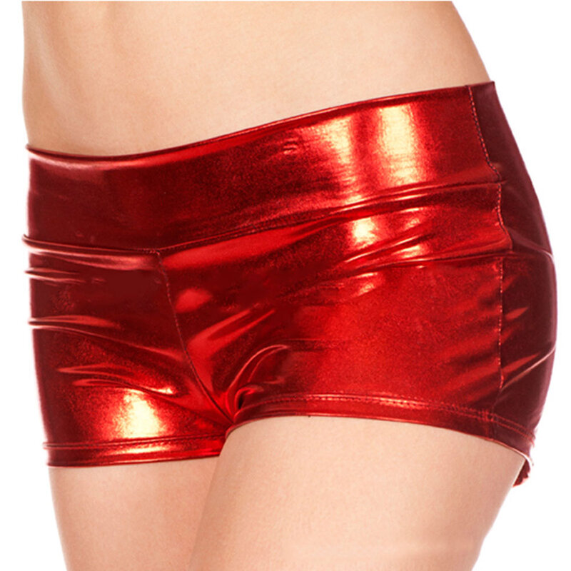 Women Sexy Shiny Wet Look Boxer Briefs Tight Solid Color Shorts Temptation Underwear Low Rise Panties Nightclub Dance Costumes