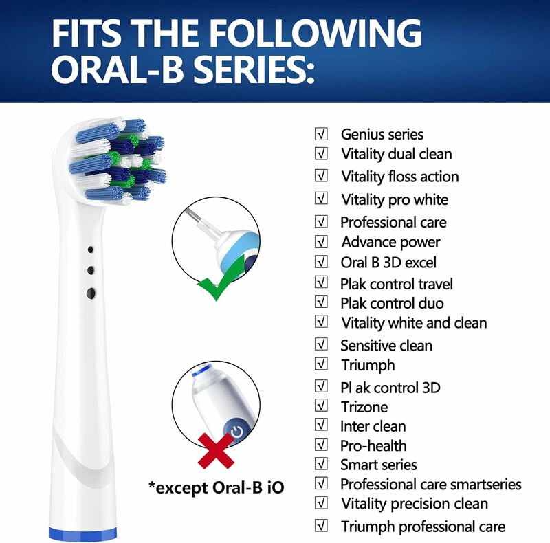 Cabeças de escova elétrica, compatível com oral b braun 12, ação cruzada, 8 precisão, limpo, cabeças de substituição para oral b, 20pcs