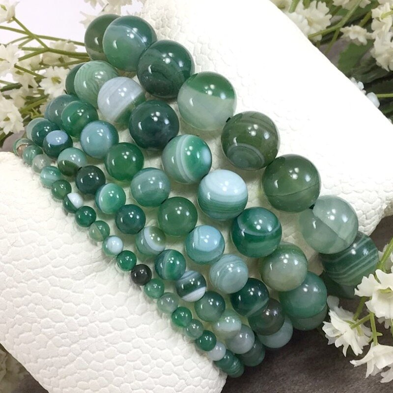 Pulseira de contas de ágata verde elástica para homens e mulheres, jóias de cura artesanal, balanceamento de pedras preciosas, feriado, 4mm, 6mm, 8mm, 10mm, 12mm