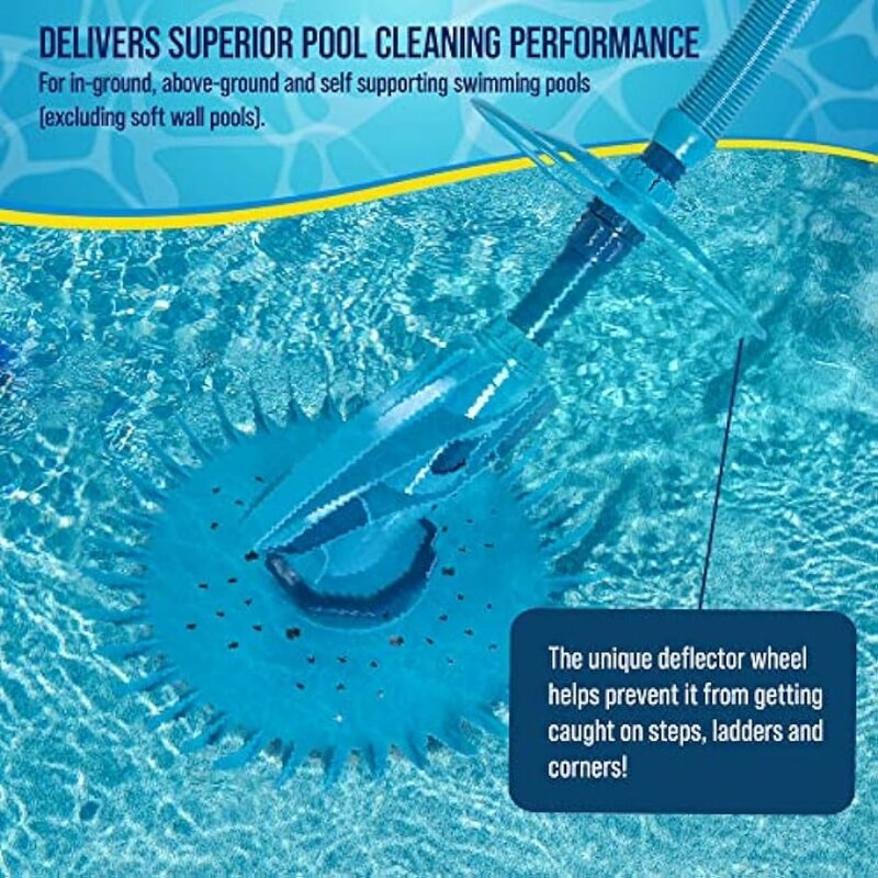 Automatic Pool Vacuum Cleaner & Hose Set - Powerful Suction That Removes Swimming Pool Debris, Cleans Floors, Walls, Steps