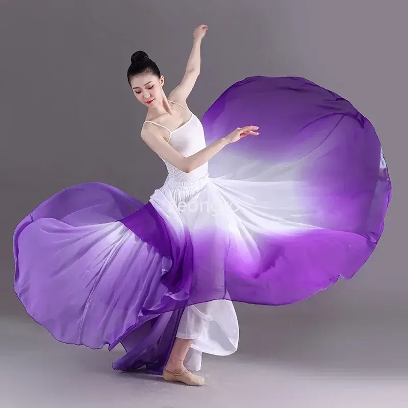 Falda de Ballet con degradado para mujer, Ropa de baile larga y fluida de gasa, traje de baile clásico, maxifalda de actuación, elegante, 360-720 grados