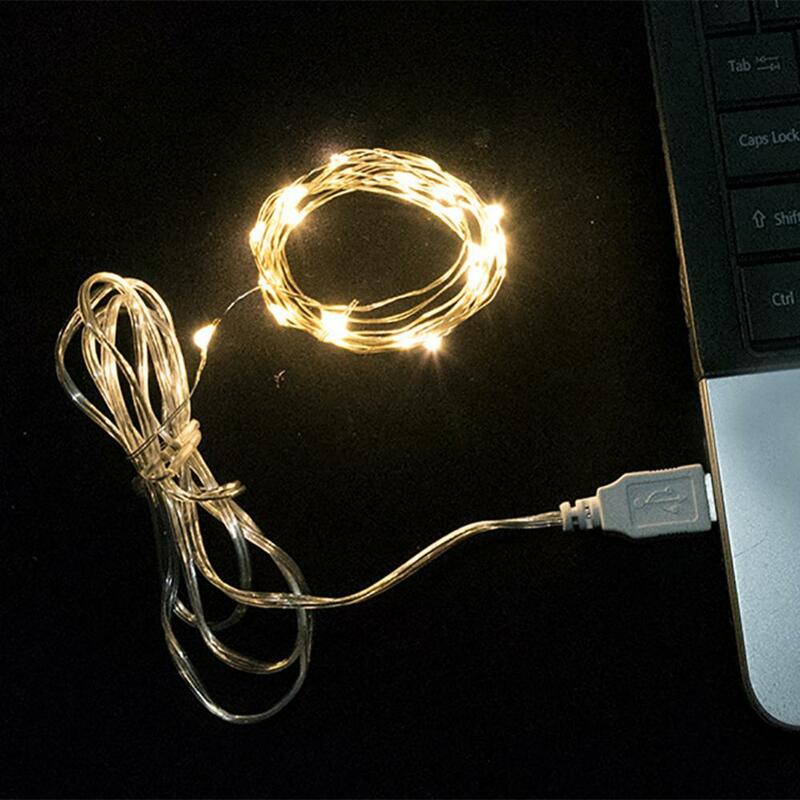 USB LED String Fairy Light, Copper Christmas Garland Lights, Iluminação decorativa para festa de casamento, 2m
