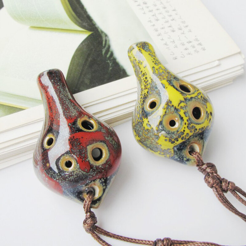 Flauta de Ocarina pequeña para principiantes, instrumento de recuerdo turístico, accesorios, colgante de cerámica, 6 agujeros