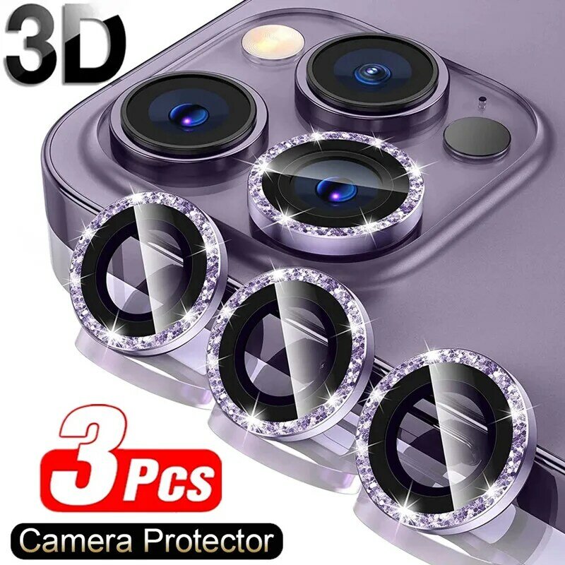 Protetor de lente de câmera, vidro protetor, iPhone 11, 12, 13 Pro Max, Mini 15, 14 Pro Max, 3pcs