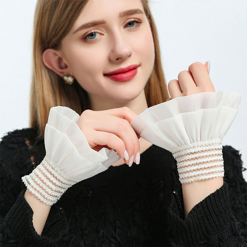 2023 New Women Detachable Sleeve Fake Cuffs Female Lace Pleated Flare Sleeve False Cuffs Ruffles Wristband Decorative Accessory