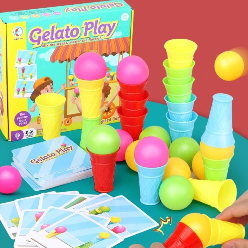 Mainan susun Montessori interaktif, mainan edukasi anak-anak berpikir Gelato sortir warna cocok