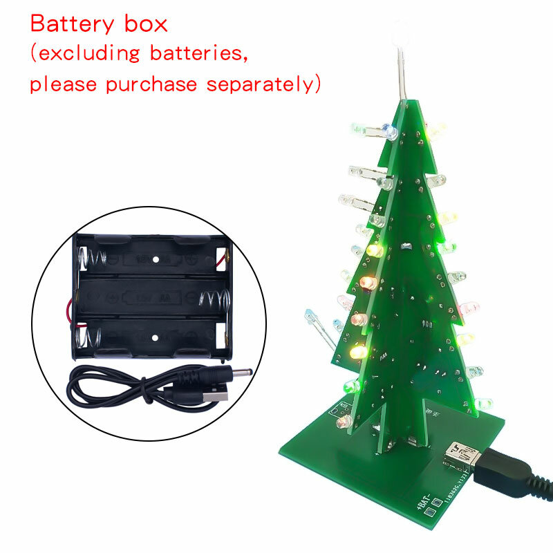 3D Árvore de Natal LED DIY Kit, Vermelho, Verde, Amarelo, RGB, Flash Circuito, Eletrônica Fun Suite, Tridimensional