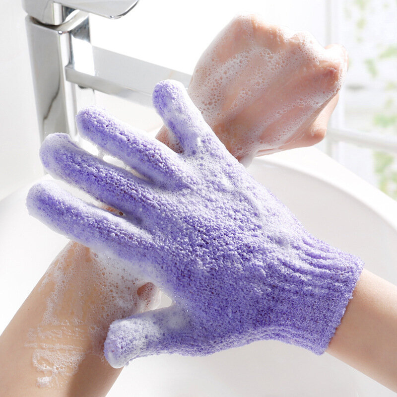 ถุงมือขัดผิวฟองน้ำสำหรับอาบน้ำที่ล้างผิวหนังที่ตายแล้วตัวแปรงอาบน้ำสำหรับนวดขัดผิวขณะอาบน้ำมหัศจรรย์