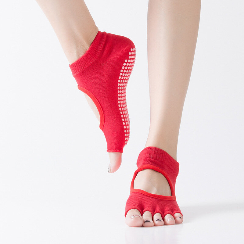 Mulheres meias de yoga confortável dispensando dedo do pé aberto para trás split toe esportes piso tornozelo antiderrapante meias mulheres yoga ginásio