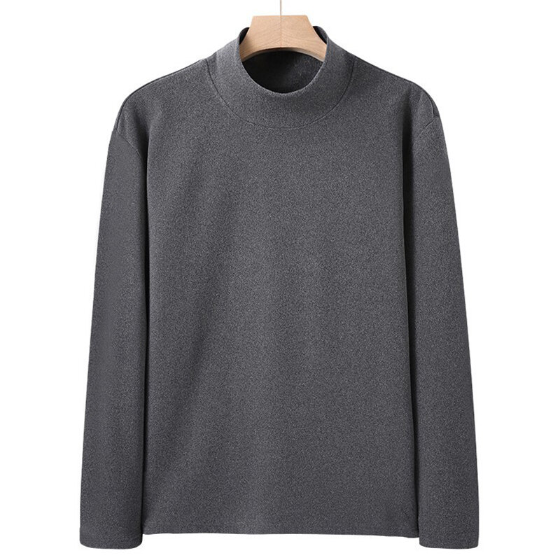 Men Undershirt Fleece Long Sleeve Tops Basic T Shirt Turtleneck Thicken T Shirt Solid Color Autumn Winter New