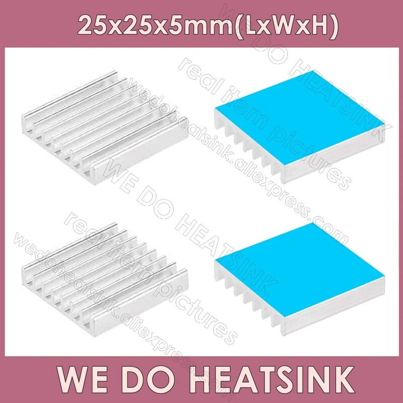 WE DO HEATSINK-Dissipateur thermique en aluminium argenté, refroidisseur pour chipset IC, sans ou avec bandes thermiques, 25x25x5mm