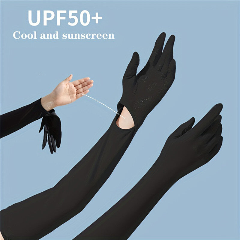Летние шелковые рукава для верховой езды, спортивные солнцезащитные рукава-манжеты для рук, длинные перчатки с пятью пальцами, черные перчатки для вождения, защита рук