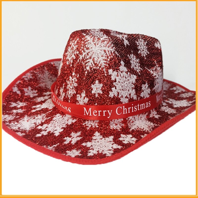 قبعة فيدورا خفيفة الوزن بنمط ندفة الثلج للنساء والرجال قبعة رعاة البقر قابلة للتنفس مع قبعات بنمط عيد الميلاد قابلة للطي