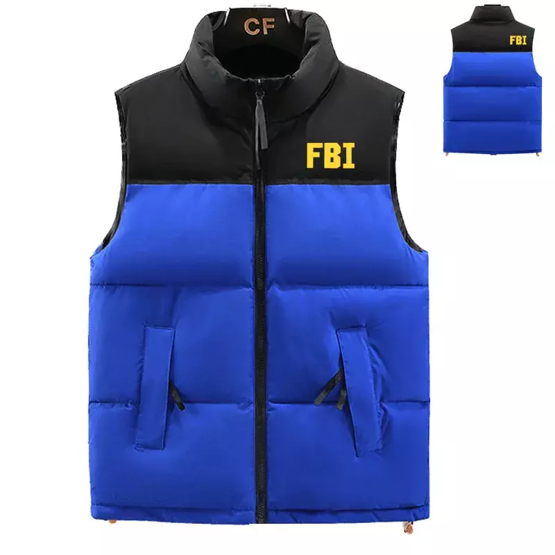 Thicken men's down cotton jacket FBI print Color contrast design men's high-end down vest High quality men's cotton jacket