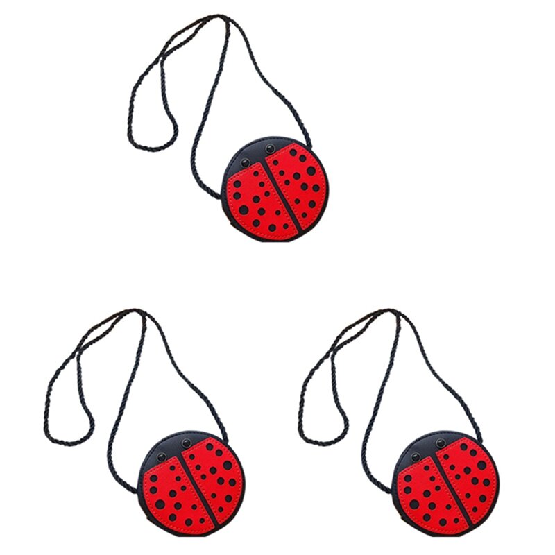 3X Ladybug Cute Children's Shoulder Bag Personality Wild Purse Mini Accessories Bag