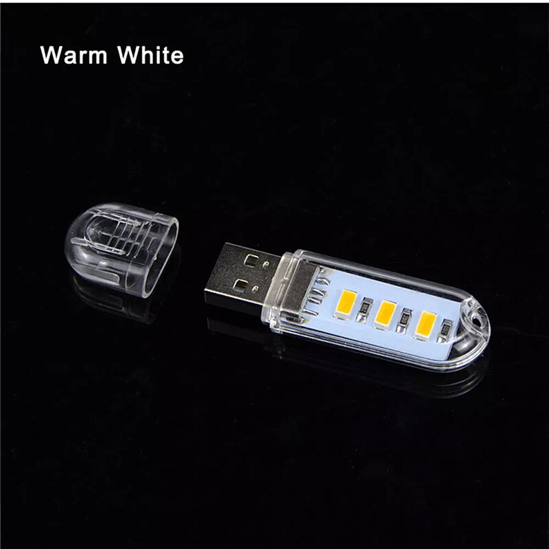 読書用のUSB LEDランプ,ナイトライト付きの温かみのある白色光,バッテリー,ラップトップ,8x5V, 3LED