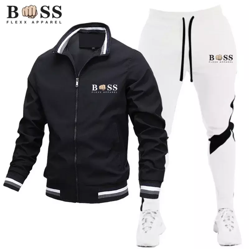 BSS FLEX APPAREL2024 용수철 남성용 재킷 세트, 스포츠 바지, 투피스 스포츠 캐주얼 스탠드 넥 하이 퀄리티 재킷, 신제품