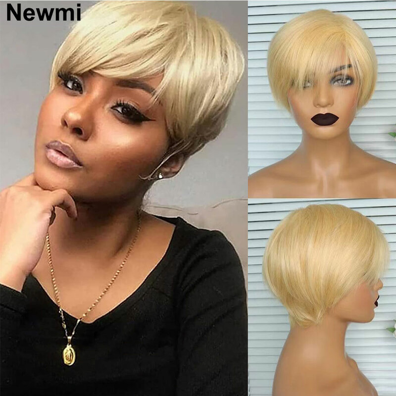 Newmi Short Blonde Wig 613 Blonde Human Hair Pixie Cut Wigs Fashion Wear and Go Glueless Wigs for Women