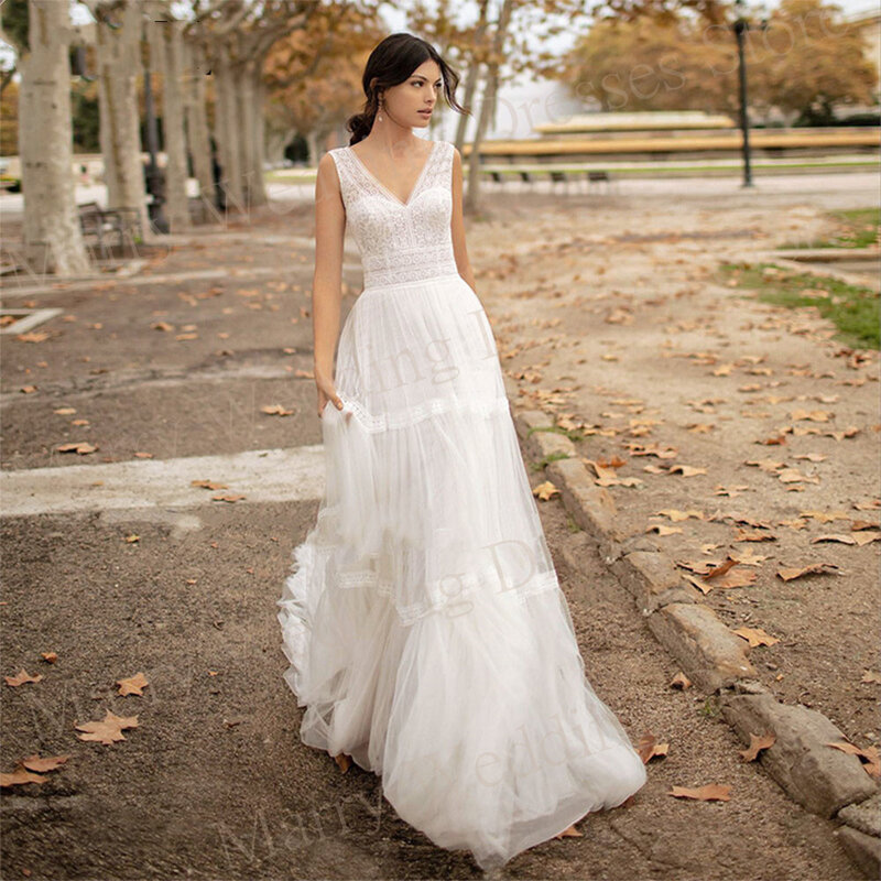 Облегающие Свадебные платья-трапеции в стиле бохо с V-образным вырезом, привлекательные изящные элегантные платья без рукавов с открытой спиной