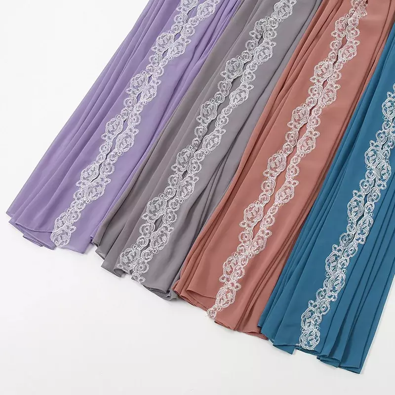 Bufanda de encaje de moda de gasa con perlas para mujer, nueva bufanda nacional de color sólido para verano