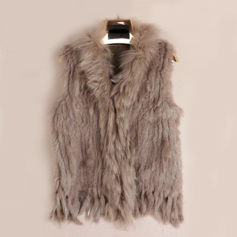 Mulheres Natural Real Coelho Fur Vest, Raccoon Fur Collar, Casacos de Inverno de Malha, Rex Rabbit Jackets, Frete Grátis, VR001