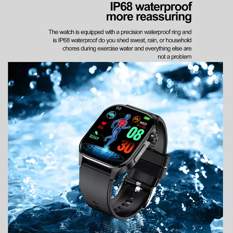 ET580 Smart Watch Blood Pressure Blood Oxygen Heart Rate Sleeping Sports IP68 Waterproof Fitness Watch With 2.04 Inch AMOLED Scr