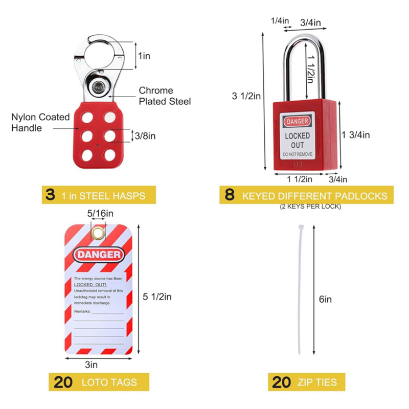 Lockout Tagout Station with 8 Safety Padlocks 3 Hasps and 20 Lockout Tags, Lock Out Tag Out Board with Devices