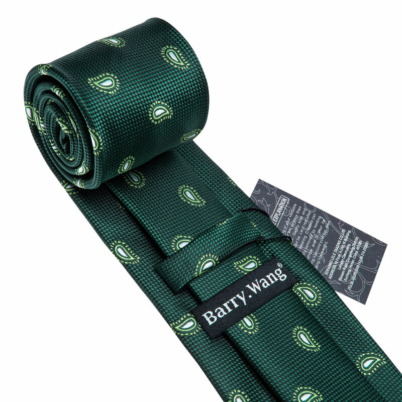 Barry Wang Men's Luxury Silk Ties Set, Preto Verde Folhas Floral Neck Tie, Abotoaduras Lenço, Casamento, Frete Grátis, 5938