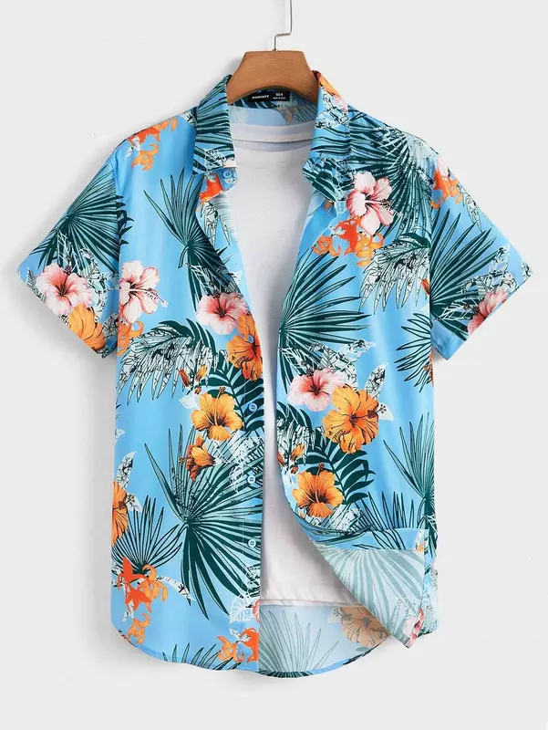 Casual shirts with plant floral print for men women short-sleeved shirts fashionable personalized button-down short-sleeved tops