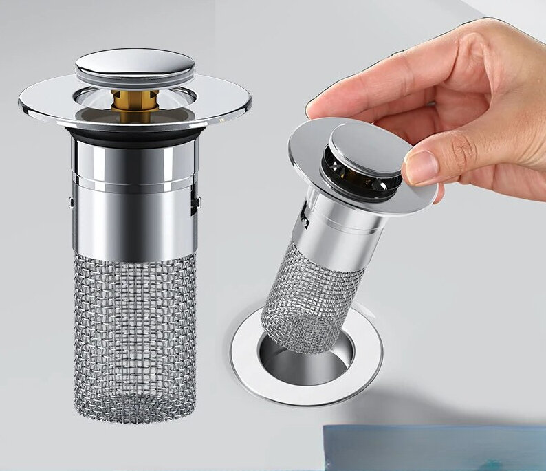 1PCS Washbasin Leak Plug, Stainless Steel Odor Proof Bouncing Core, Press Type Sink Drain, Universal Accessory for Washbasin