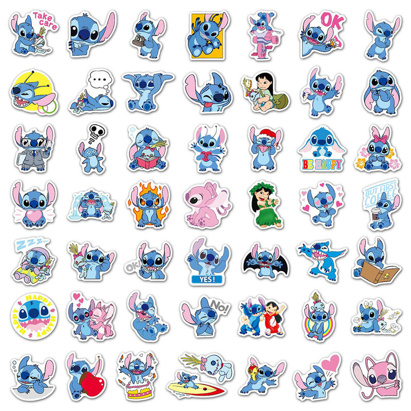Disney-Lilo e Stitch Vinyl Adesivos para Crianças, Decalques Cute Cartoon, Telefone DIY, Carro, Laptop, Anime Kawaii, Brinquedos, 10 pcs, 30 pcs, 50 pcs, 100pcs
