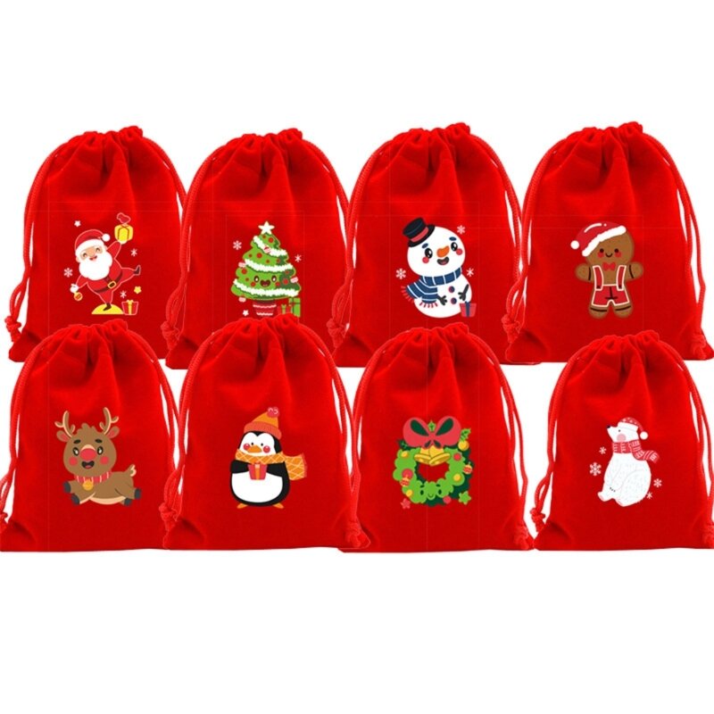 Pak Van 10 Stuks Feestelijke Kerstcadeau Zakken Herbruikbare Opslag Oplossing Trekkoord Zakjes Voor Kleine Cadeautjes En Drop