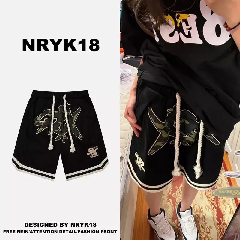 New American High Street Embroidered Women Pants Summer Vintage Hip Hop Street korean gothic sweatpants Sports Shorts y2k pants