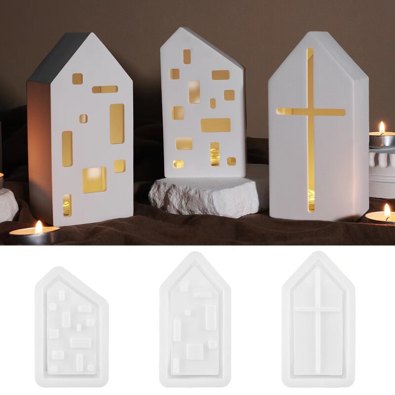 Igreja Casa Castiçal Ornamentos, Silicone Mold, DIY Cimento, Argila De Gesso Derramando, Resina Epóxi, Decoração Para Casa