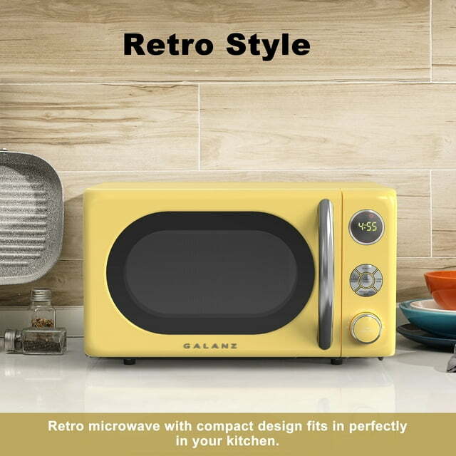Galanz 0.7 Cu. ft. Retro Countertop Microwave Oven, 700 Watts, Yellow, New