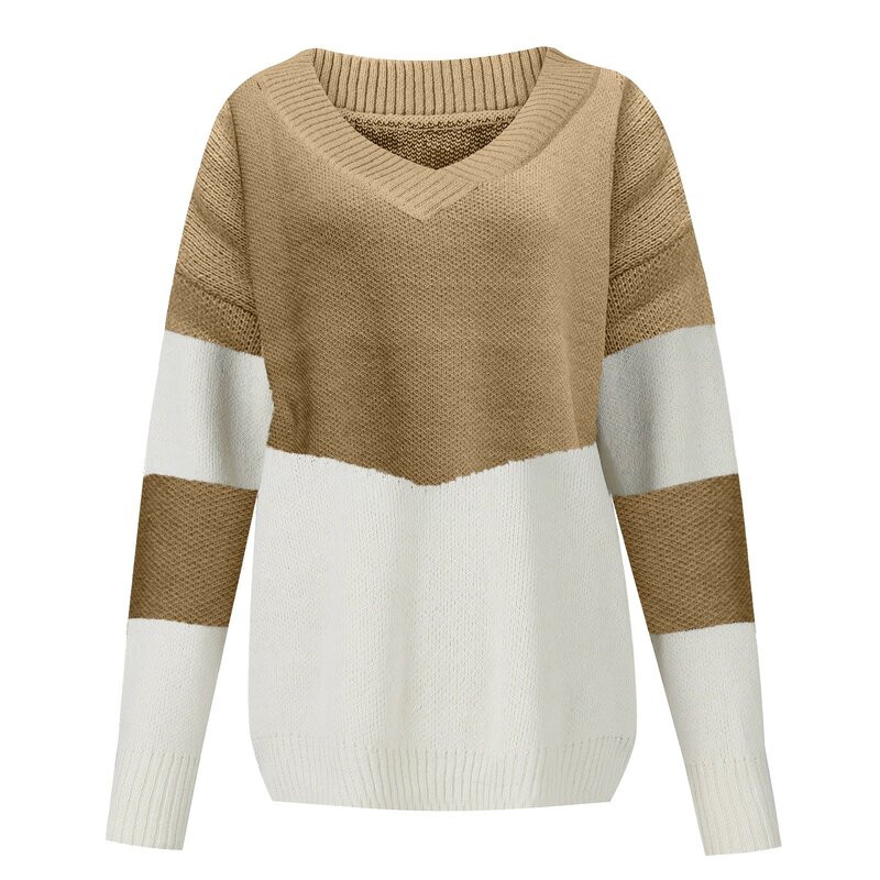 Women's Sweaters Spring Autumn V-neck Knitted Pullovers Loose Fashion Jumper ladies Striped Clashing Knitwears female 2023 new