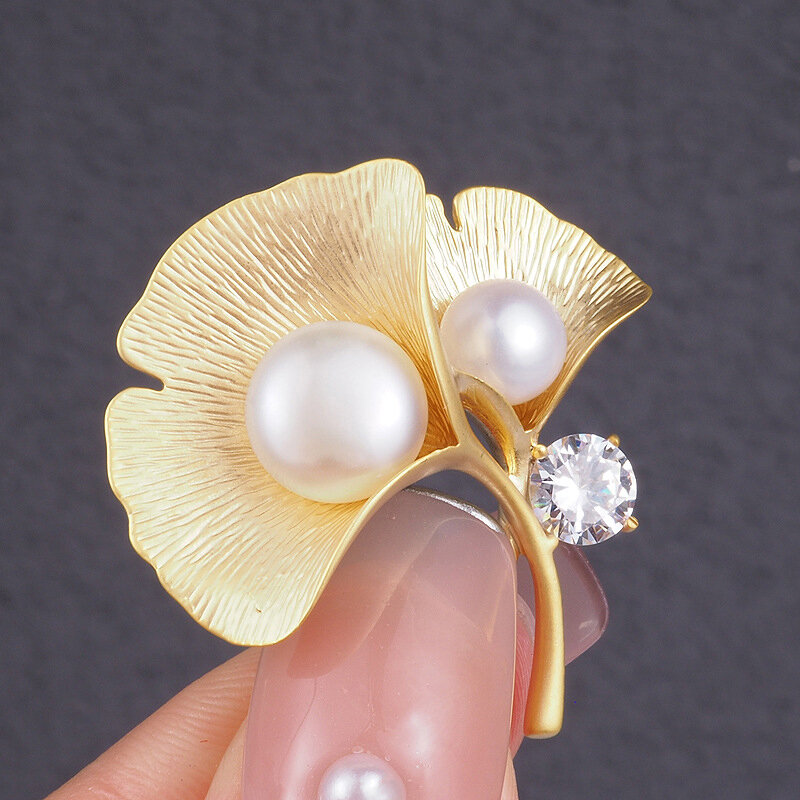 1PCS Bridal Wedding Brooch For Women Ginkgo Leaf Brooches Dress Accessory Pearl Fine Jewelry Women's Gifts