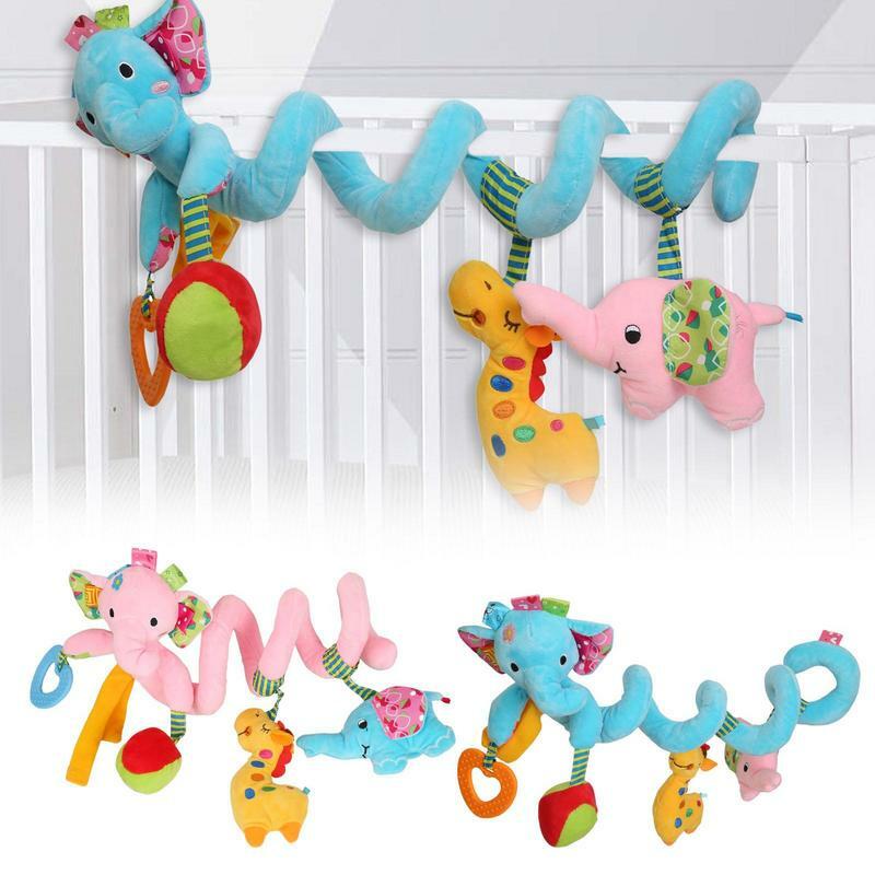 Mainan kursi mobil mainan bayi Spiral, mainan bayi lembut tempat tidur kereta bayi dengan Squeaker gajah mainan mewah Spiral mainan baru lahir