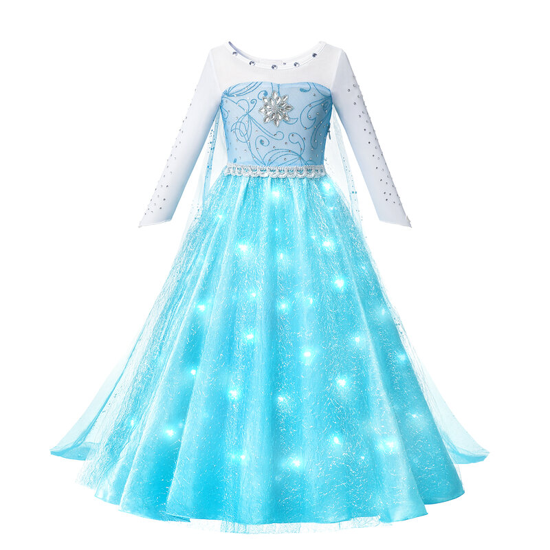 Disney Elsa Light Up Princess Costume for Girls 2024 Halloween Carnival Party Dress Up 2-10 Years Kids Birthday Cosplay Dress