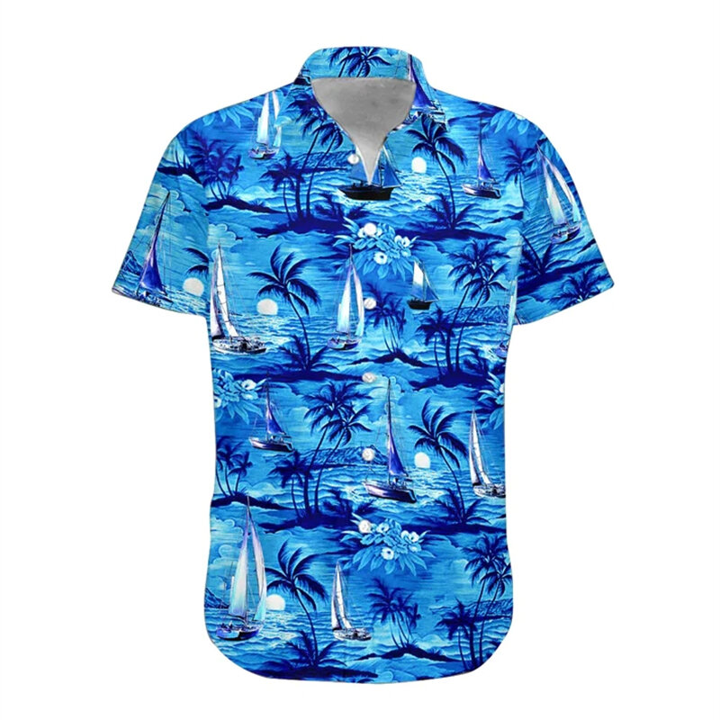 قميص رجالي بأكمام قصيرة بطبعة زهور من هاواي ، ملابس غير رسمية ، طية صدر عصرية لعطلات الشاطئ الصيفية ، بيع رخيص
