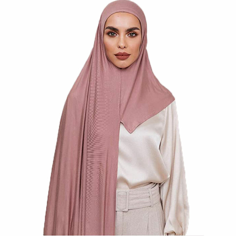 Phụ Nữ Hồi Giáo Cao Cấp Liền Cotton Jersey Hijab Khăn Áo Hijabs Khăn Với Vòng Pinless Khăn Trùm Đầu 53 Màu Sắc
