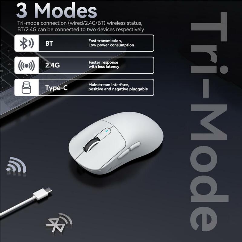 X3 PixArt PAW3395 Mouse Bluetooth Conexão Tri-Mode 2.4G, 26000dpi, 650IPS, 49g Mouse para jogos macro leve