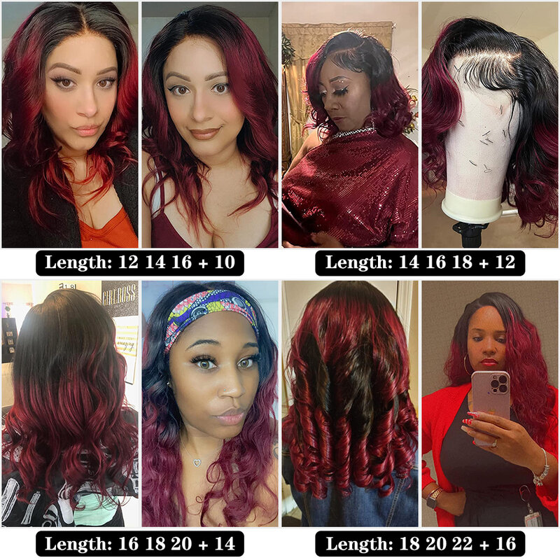 Body Wave Bundles With Closure 100% Human Hair Weave Brazilian Red Burgundy 1b/99j 3/4 Bundles With Closure Extensions For Women