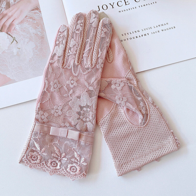 Summer New Thin Lace Sun Protection Anti-UV Gloves Elegant Jacquard Pattern Lady Riding Drive Non-Slip Breathable Mittens T281