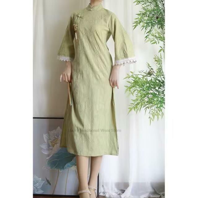 Wiosenny nowy suknia w stylu Qipao Qipao sukienka Vintage chiński żakardowy sukienka w stylu Qipao narodowy strój orientalny elegancka sukienka imprezowa Qipao